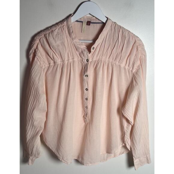 Anthropologie Pilcro Henley Womens Medium Boxy Boho Blouse Peach Cotton Blend‎ - Picture 2 of 11
